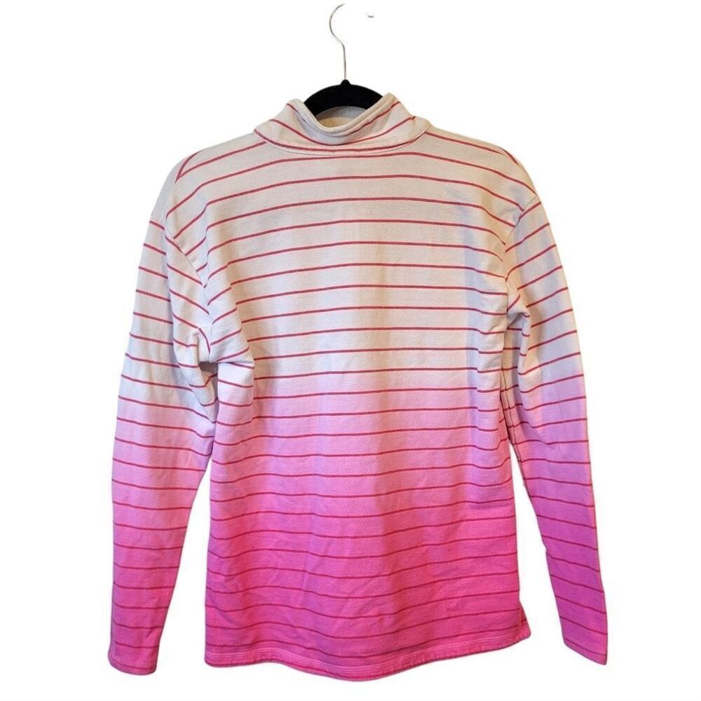 T By Talbots White & Pink Ombre Stripe Quarter Zip Sweatshirt Size M - Picture 2 of 6